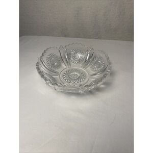 Vintage Crystal Serving Bowl Lead Cut Glass Sawtooth Scalloped Edged Heavy